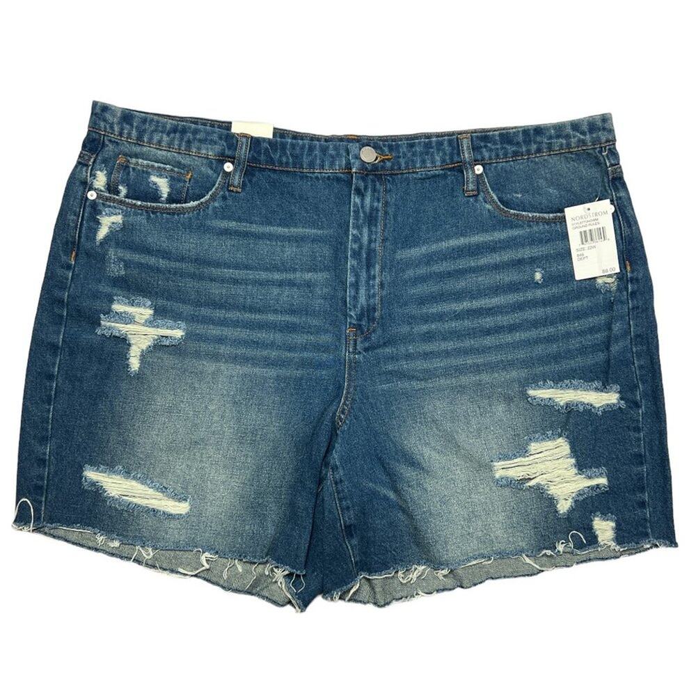 Blank NYC Blue Denim Cutoff Shorts SIZE 22W High Rise Distressed